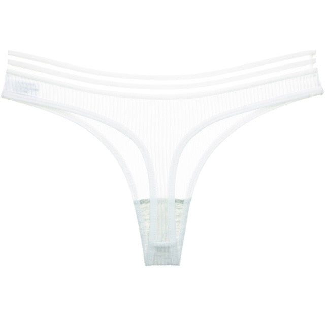 Seamless transparent ice silk G-string thong underwear for women, low-rise lingerie with mesh design, ideal for sports and yoga.