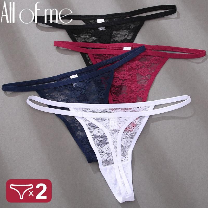 Two Women's lace floral thong panties from The Clothing Company Sydney, G-string lingerie set, featuring delicate lace and floral design.
