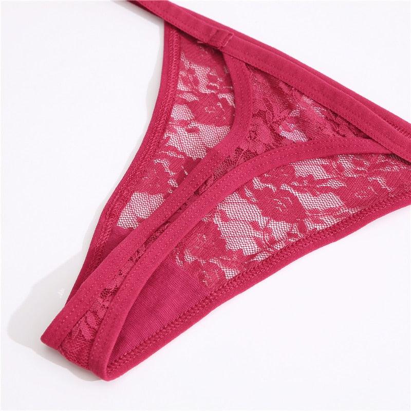 Two women's lace thong panties with floral G-string design, lightweight lingerie underwear set by The Clothing Company Sydney