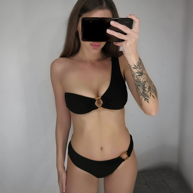 2 Piece One Shoulder Swimsuit High Waist Swimwear Ring Ribbed Brazilian Bikini Set The Clothing Company Sydney