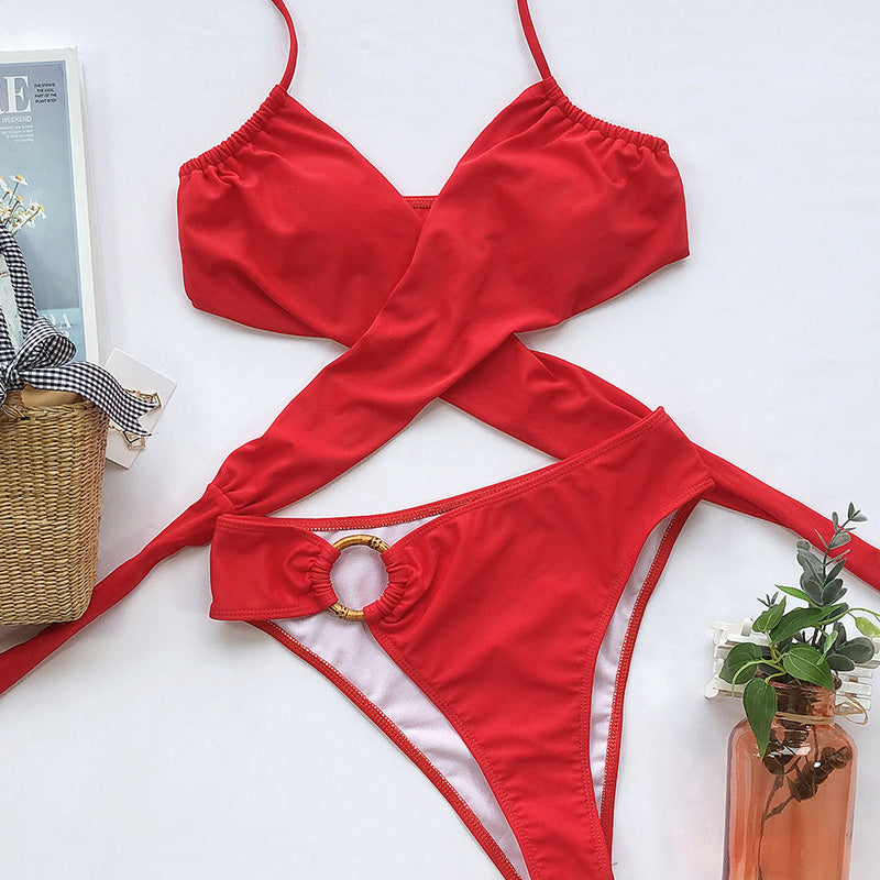 2 Piece One Shoulder Swimsuit High Waist Swimwear Ring Ribbed Brazilian Bikini Set The Clothing Company Sydney