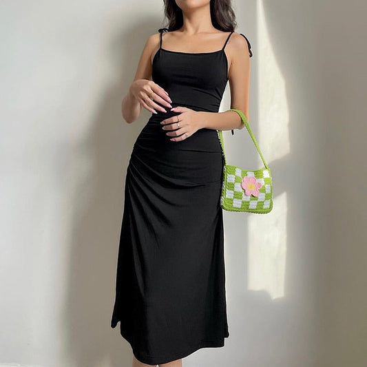 Strappy Ruched Black Irregular Elegant Backless Long Dress Party Summer Dress The Clothing Company Sydney