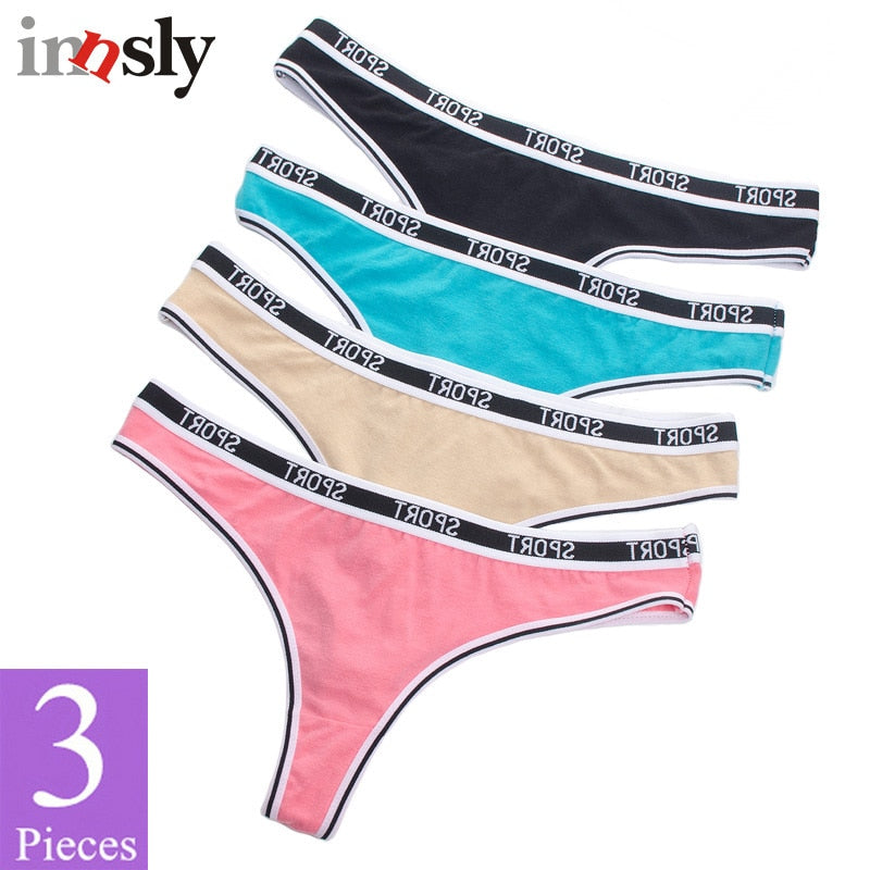 Three-pack of The Clothing Company Sydney cotton women's G-string panties, breathable low-rise sport thongs with solid T-back design.