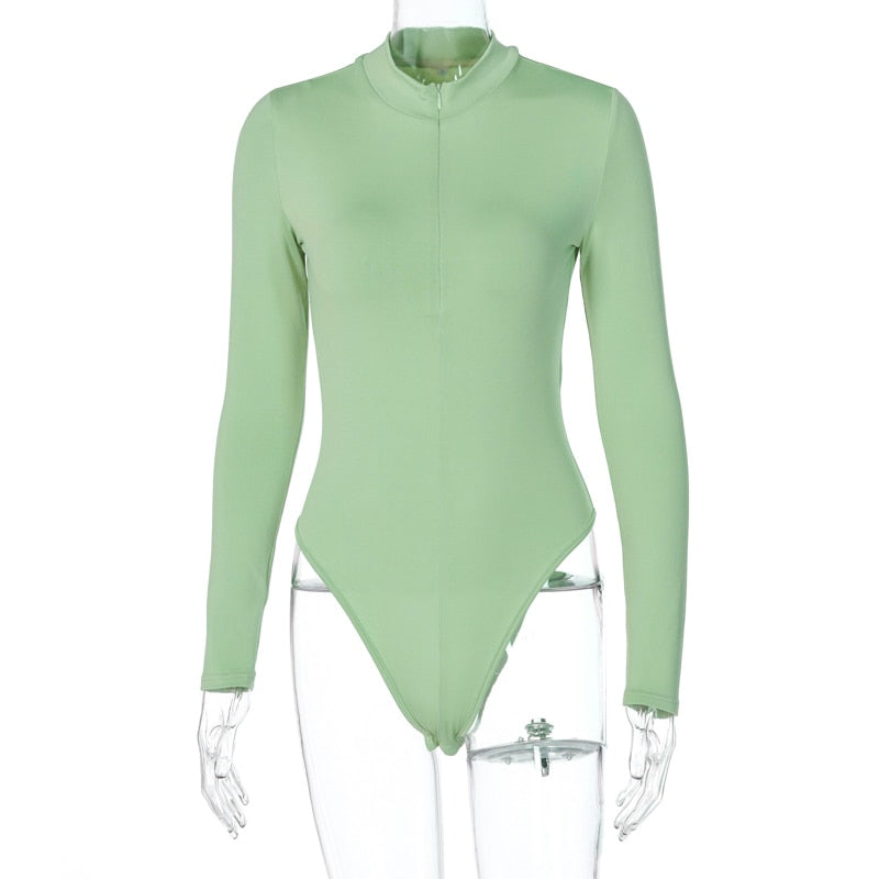 Solid zipper bodysuit stretch long sleeve bodycon sexy streetwear autumn winter body basic sporty active wear The Clothing Company Sydney
