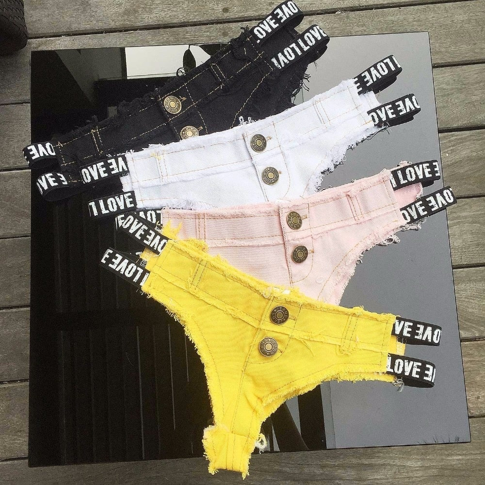 Black low-waist denim shorts for women, stylish super short streetwear shorts by The Clothing Company Sydney.