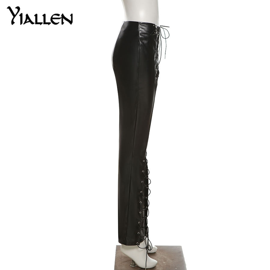 Faux PU leather high waist bandage pants with hipster street style fit and long trousers design, by The Clothing Company Sydney.