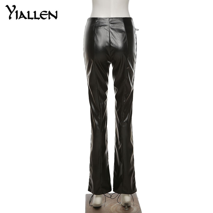 Faux PU leather high waist bandage pants featuring a hipster street style design, long trousers from The Clothing Company Sydney.