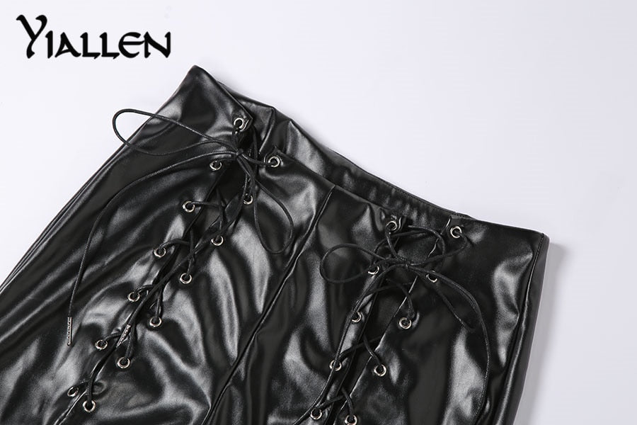 Faux PU leather high waist bandage pants featuring a hipster street style design, long trousers from The Clothing Company Sydney