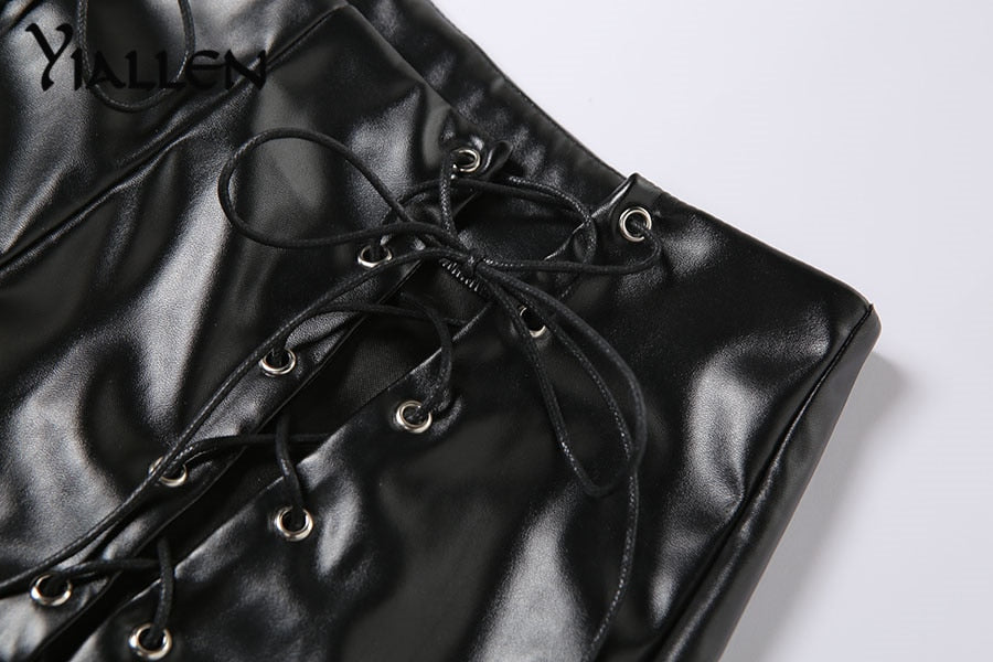 Faux PU leather high waist bandage pants by The Clothing Company Sydney, hipster street style long trousers for women.