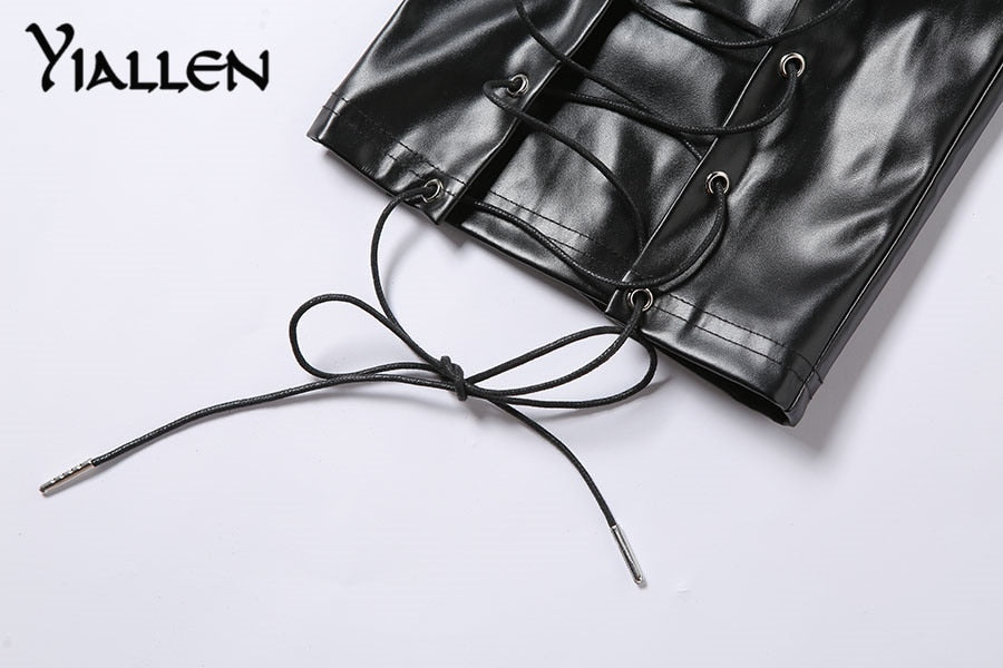 Faux PU leather high waist bandage pants with hipster street style, long trousers from The Clothing Company Sydney.