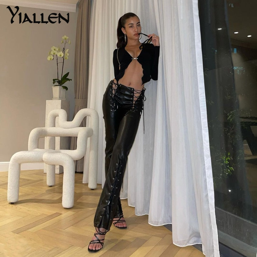 Faux PU leather high waist bandage pants with hipster street style, long trousers from The Clothing Company Sydney.