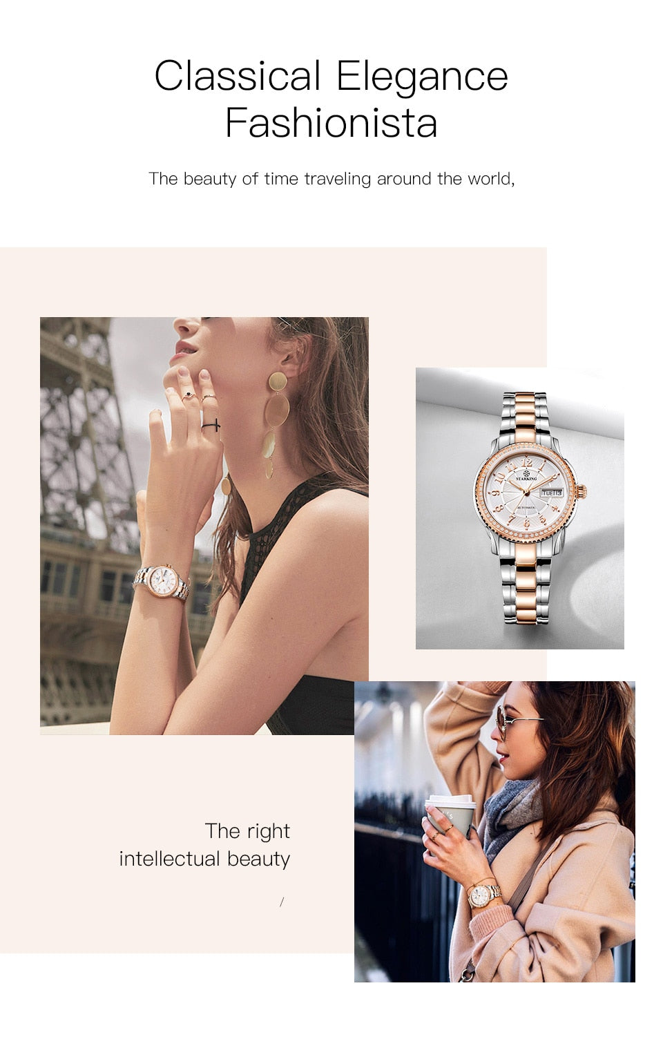 Ladies stainless steel wristwatch with sapphire crystal, automatic self-wind Miyota movement, bracelet design, from The Clothing Company Sydney.