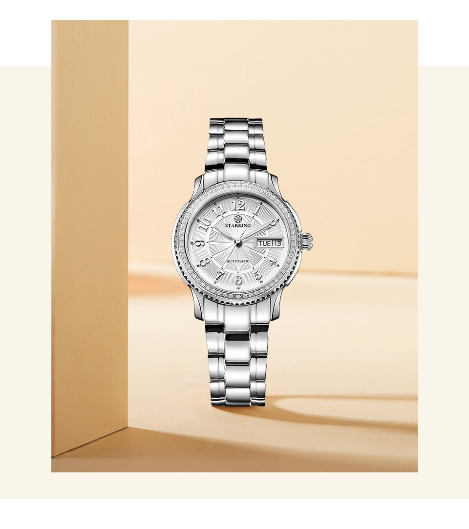 Ladies stainless steel wristwatch with sapphire crystal, automatic Miyota movement, self-wind bracelet watch by The Clothing Company Sydney.