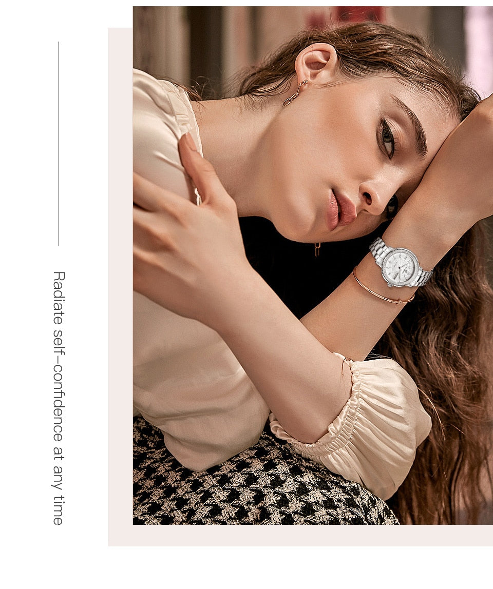 Ladies stainless steel wristwatch with sapphire crystal, automatic self-wind Miyota movement, bracelet style, by The Clothing Company Sydney.
