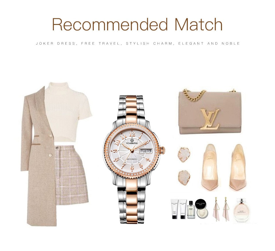 Ladies stainless steel wristwatch with sapphire crystal, automatic self-wind Miyota movement, bracelet style, from The Clothing Company Sydney.