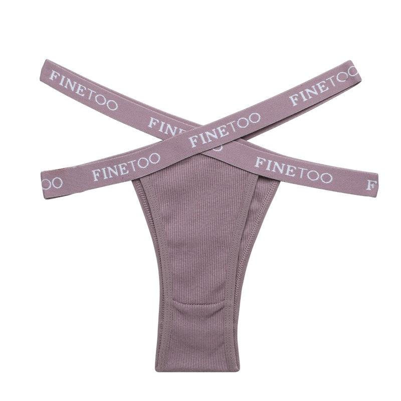 Two pairs of breathable cotton Brazilian panties for women, low rise with front cross design, by The Clothing Company Sydney.