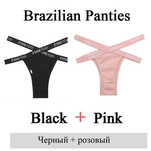 Two pairs of The Clothing Company Sydney summer Brazilian cotton panties with low rise, front cross design, breathable lingerie briefs