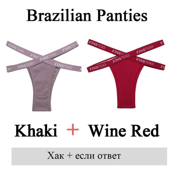 Two pairs of breathable summer Brazilian cotton panties for women, low rise, front cross design, from The Clothing Company Sydney.