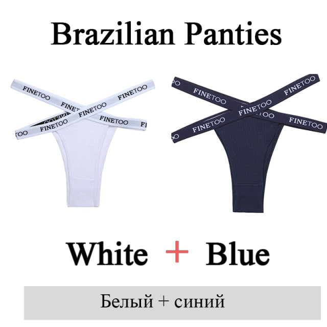 Two pairs of low-rise Brazilian cotton panties for women featuring front cross design, breathable lingerie briefs from The Clothing Company Sydney.