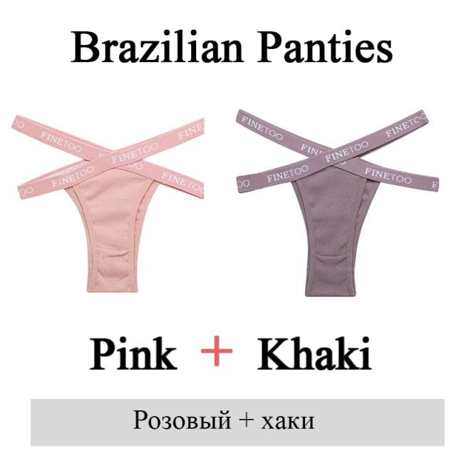 Two pairs of low-rise cotton Brazilian panties for women with front cross design, breathable lingerie briefs from The Clothing Company Sydney