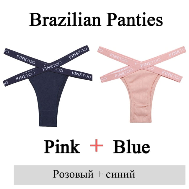 Two pairs of low-rise Brazilian cotton panties for women featuring front cross design, breathable lingerie briefs by The Clothing Company Sydney