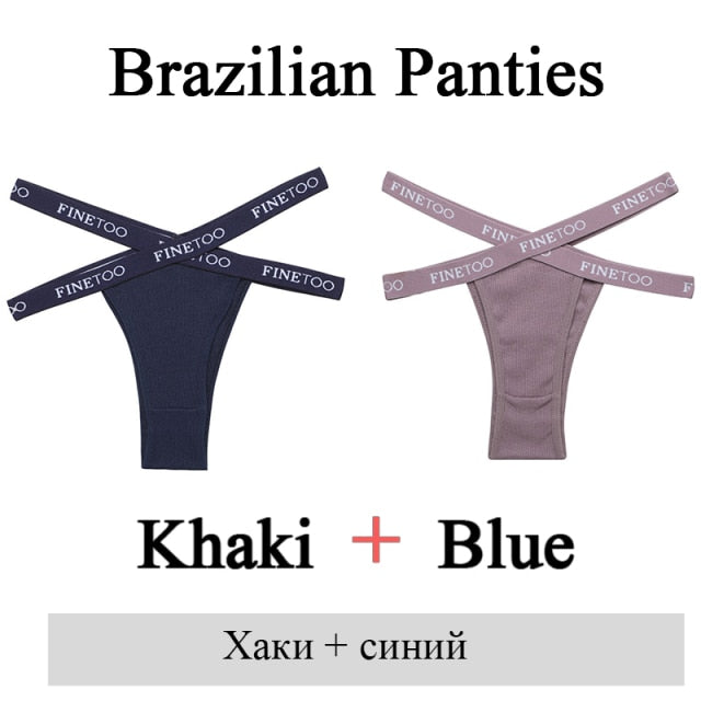 Two pairs of breathable summer Brazilian cotton underwear for women, low-rise with front cross design from The Clothing Company Sydney.