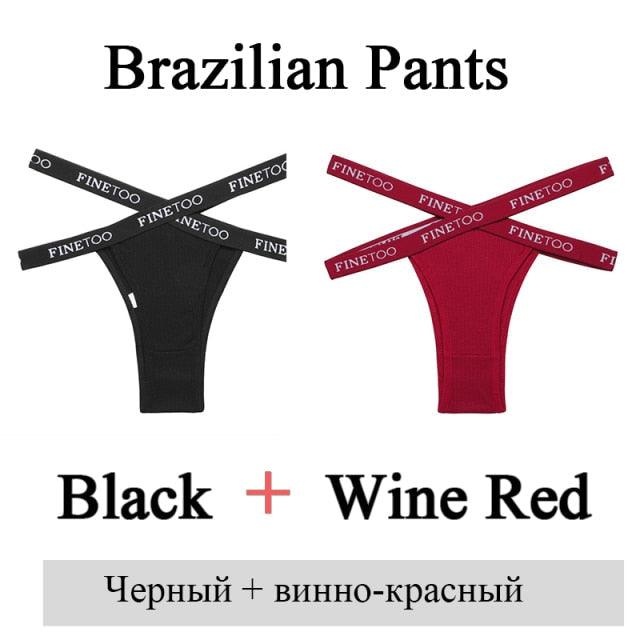 Two pairs of low-rise Brazilian cotton panties for women, featuring front cross design, breathable lingerie briefs from The Clothing Company Sydney.