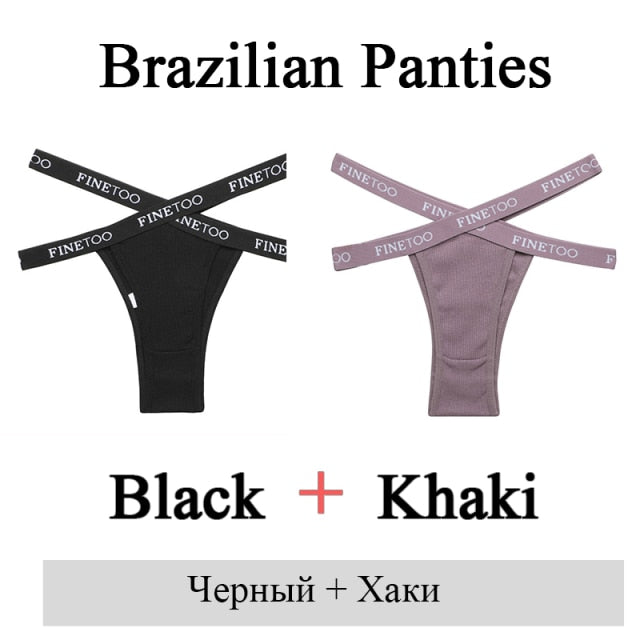 Two pairs of low-rise cotton Brazilian panties with front cross design, breathable lingerie briefs for women by The Clothing Company Sydney.