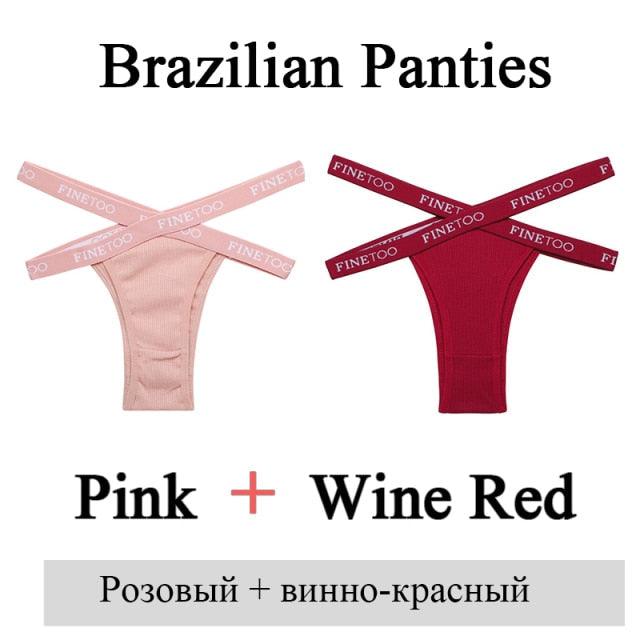 Two pairs of summer Brazilian cotton underwear for women, low-rise, breathable, front cross design from The Clothing Company Sydney.