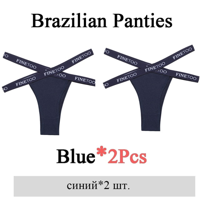 Two pairs of low-rise summer Brazilian cotton panties for women, breathable lingerie briefs with front cross design from The Clothing Company Sydney.