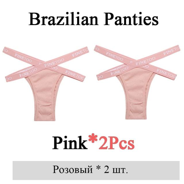 Two pairs of summer Brazilian women's cotton panties with low rise and front cross design, breathable and comfortable lingerie briefs.