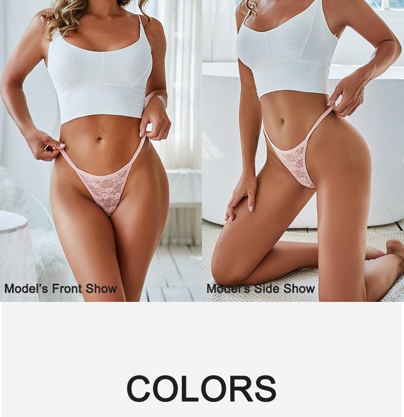 Two floral lace women’s thong panties from The Clothing Company Sydney, featuring G-string style lingerie underwear set.