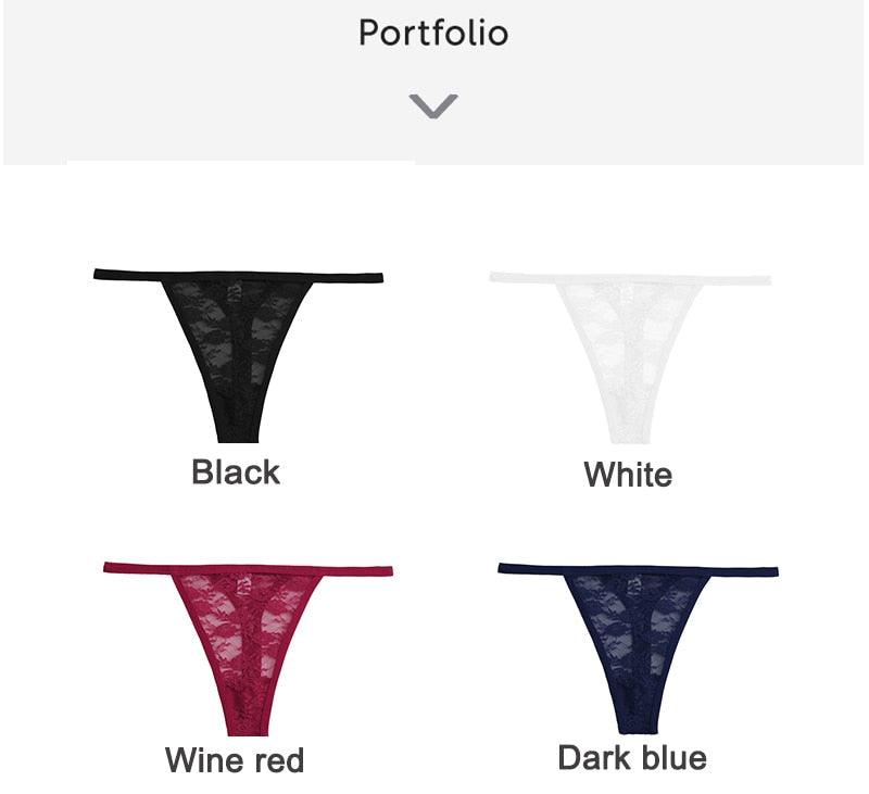 Two women's lace thong panties from The Clothing Company Sydney, floral G-string lingerie underwear set, showcasing intricate lace details.