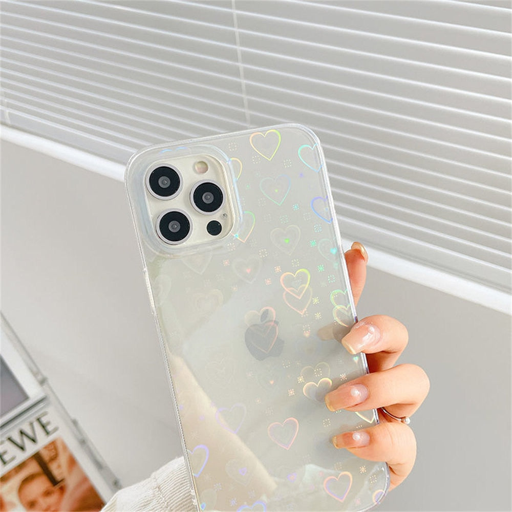 Clear iPhone case with gradient laser love heart pattern for iPhone 11, 12 Pro Max, 13, XR, XS, 7, 8 Plus, SE by The Clothing Company Sydney