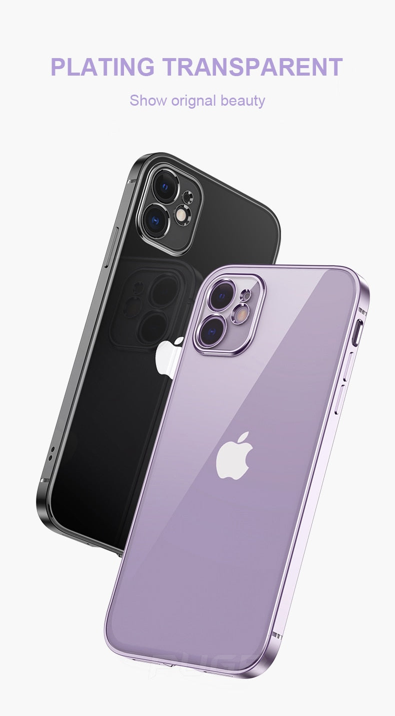 Luxury plating square frame transparent silicone phone case for iPhone 11, 12, 13 Pro Max, X, XR, XS, SE, 7, 8 Plus by The Clothing Company Sydney