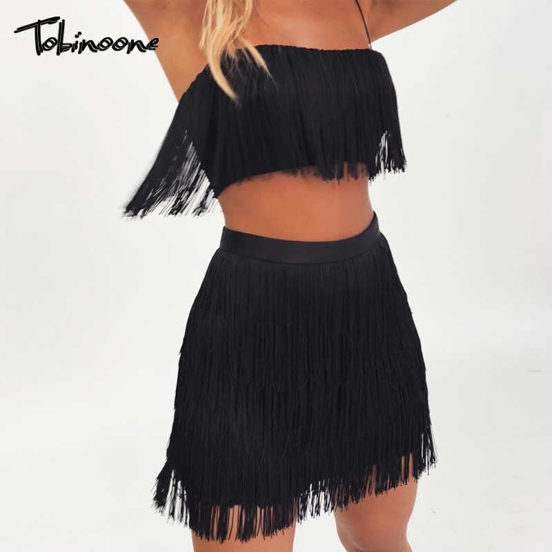 Elegant 2-piece summer tassel dress by The Clothing Company Sydney featuring off-shoulder design and mini fringe embellishments.