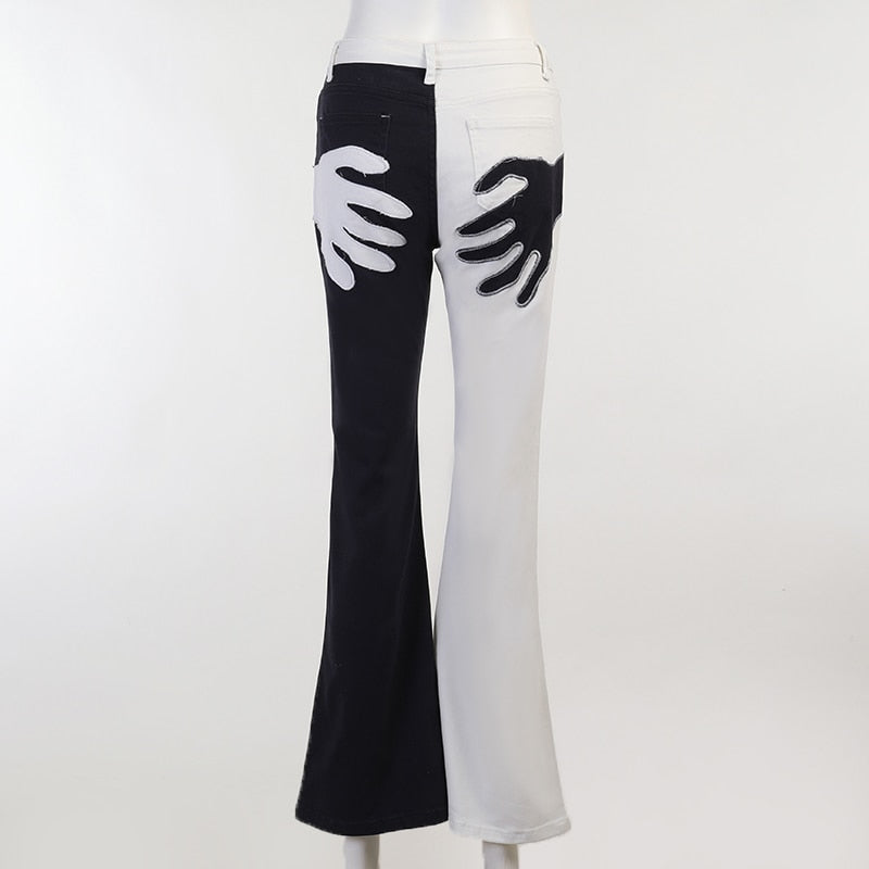 Vintage flare jeans with embroidery and patchwork from The Clothing Company Sydney, casual streetwear denim trousers.