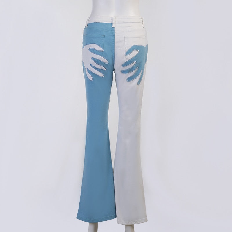 Vintage flare jeans with embroidery and patchwork from The Clothing Company Sydney, casual streetwear denim trousers.