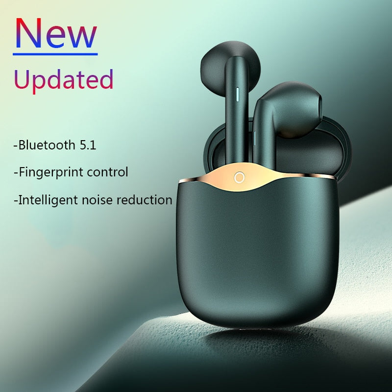 Wireless Bluetooth 5.1 earbuds by The Clothing Company Sydney, in-ear stereo earphones with microphone for mobile phones.