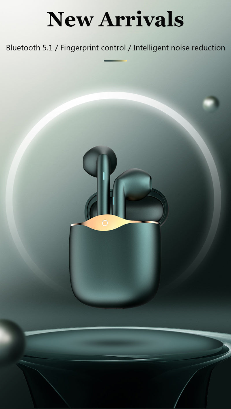 Wireless Bluetooth 5.1 earbuds by The Clothing Company Sydney with in-ear design, handsfree mic, and stereo sound for mobile phones.