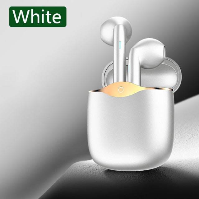Wireless Bluetooth 5.1 stereo earbuds by The Clothing Company Sydney with in-ear design, microphone, and handsfree features.