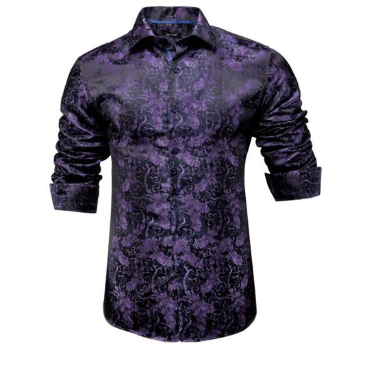 Blue Men's Shirts Paisley Floral Silk Gold Long Sleeve Casual Shirt Business Party Wedding Dress Shirt The Clothing Company Sydney