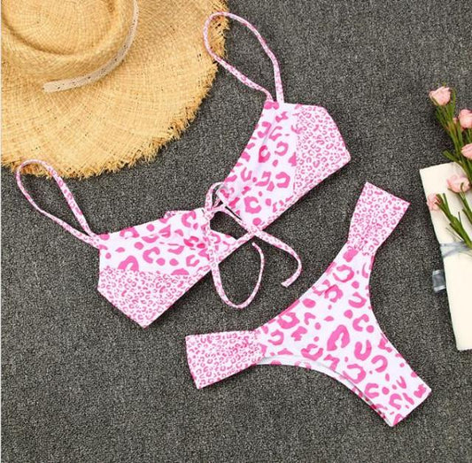 2 Piece Patchwork Leopard Polka Dot Bikinis Hollow Out String High Cut Swimwear Women Bathing Suit Printed Bikini Set The Clothing Company Sydney