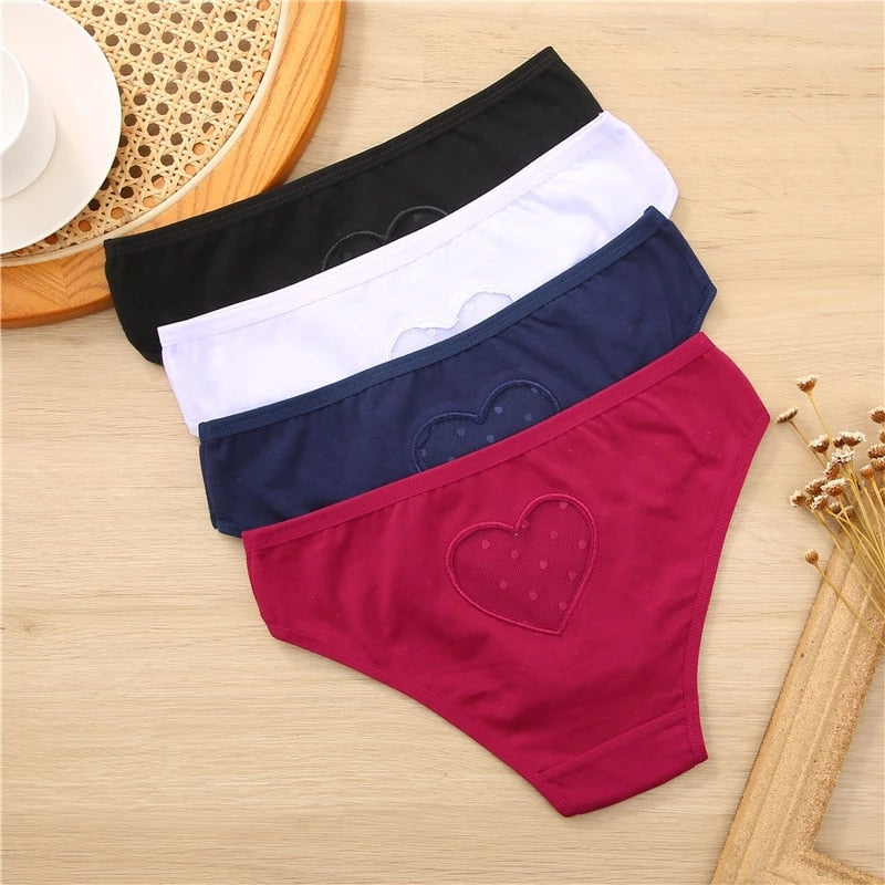 Three-pack cotton mix lace transparent heart low-waist briefs with hollow-out design, seamless underwear from The Clothing Company Sydney
