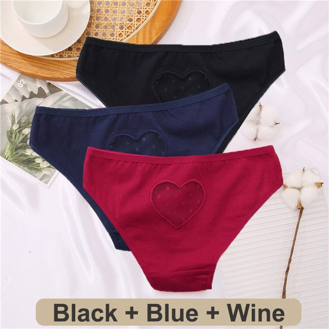 Three-pack cotton mix panties with lace, transparent heart design, low-waist, hollow-out briefs, seamless lingerie from The Clothing Company Sydney