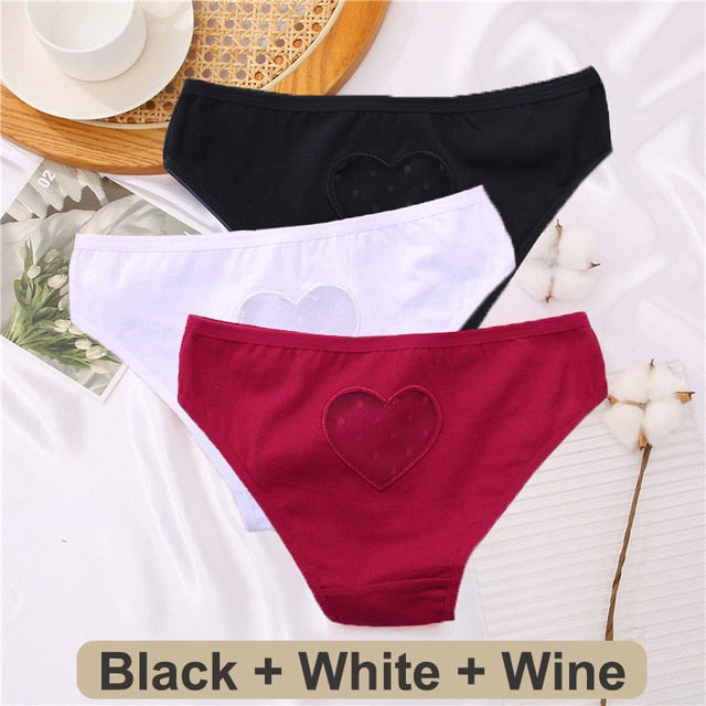 Three-pack cotton mix lace and transparent heart low-waist briefs from The Clothing Company Sydney, seamless and hollow-out design.