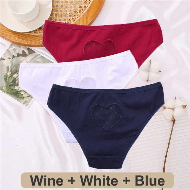 Three-pack cotton mix lace transparent heart low-waist briefs featuring hollow-out design and seamless lingerie from The Clothing Company Sydney