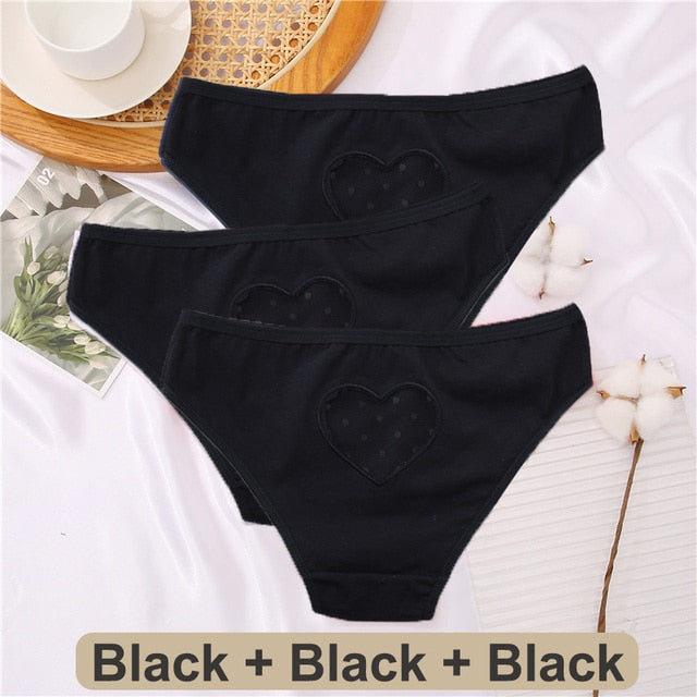 Three-pack cotton mix lace panties with transparent hearts, low-waist, hollow-out briefs, seamless lingerie from The Clothing Company Sydney