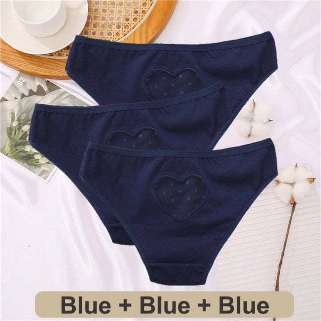 Three-pack cotton mix panties with lace, transparent hearts, low waist, hollow-out design, seamless underwear from The Clothing Company Sydney