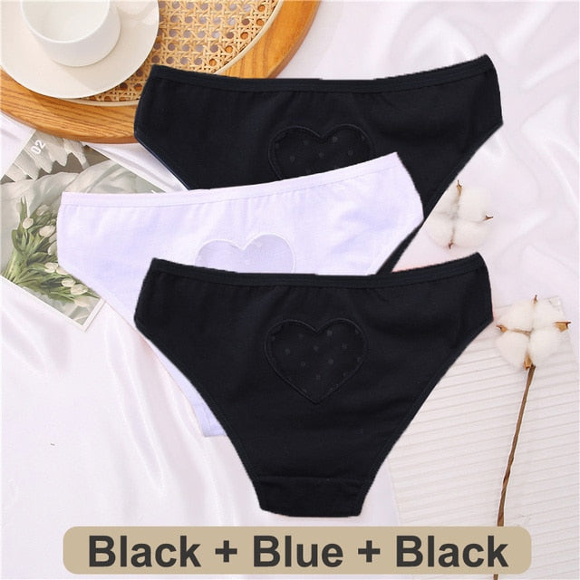 Three-pack cotton mix lace transparent heart low-waist underwear with hollow-out briefs from The Clothing Company Sydney